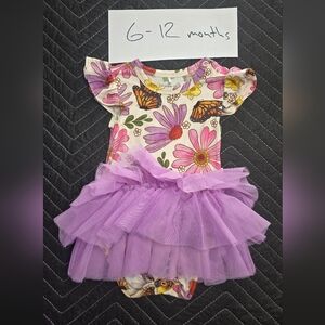 Posh Peanut Floral Butterfly Baby Romper with Purple Tulle